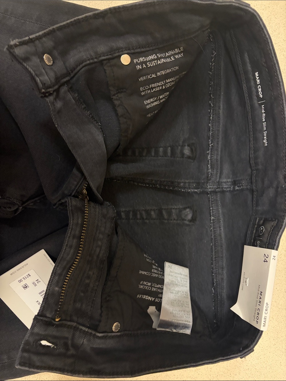 Women’s AG Mari Crop Sulfar Black Mid-rise straight Jeans 24 - Picture 6 of 6